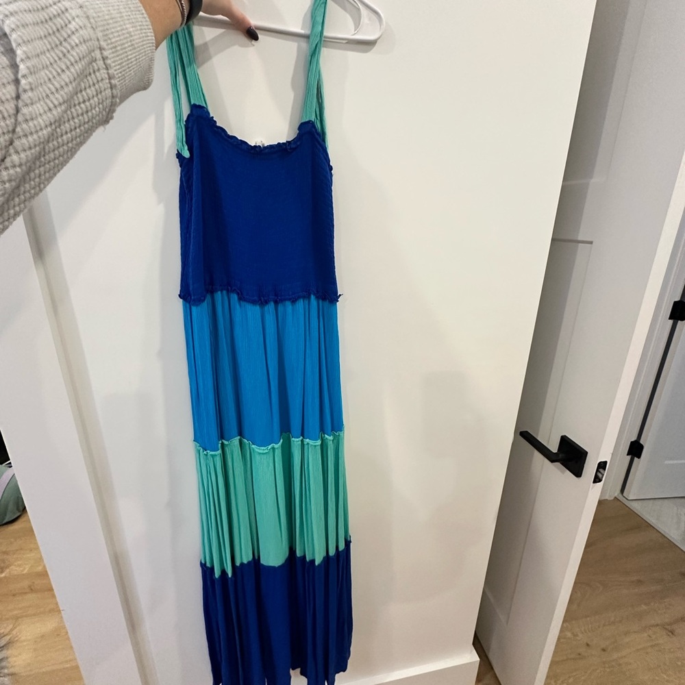 Blue and Teal Colorblock Maxi Dress